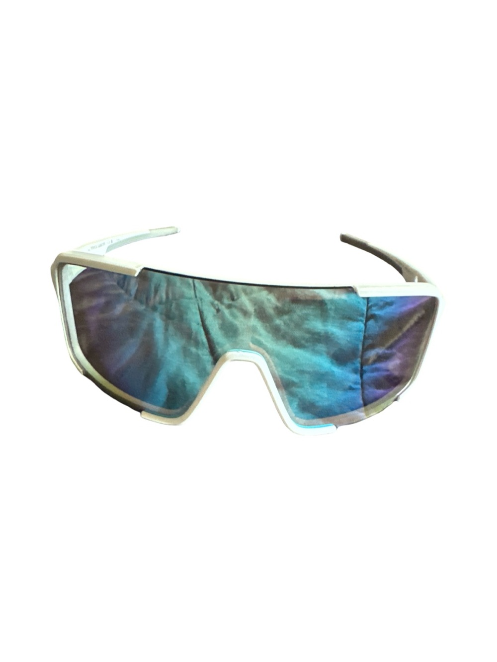 Vince Camuto White Frame Shield Sunglasses with Blue Mirrored Lens